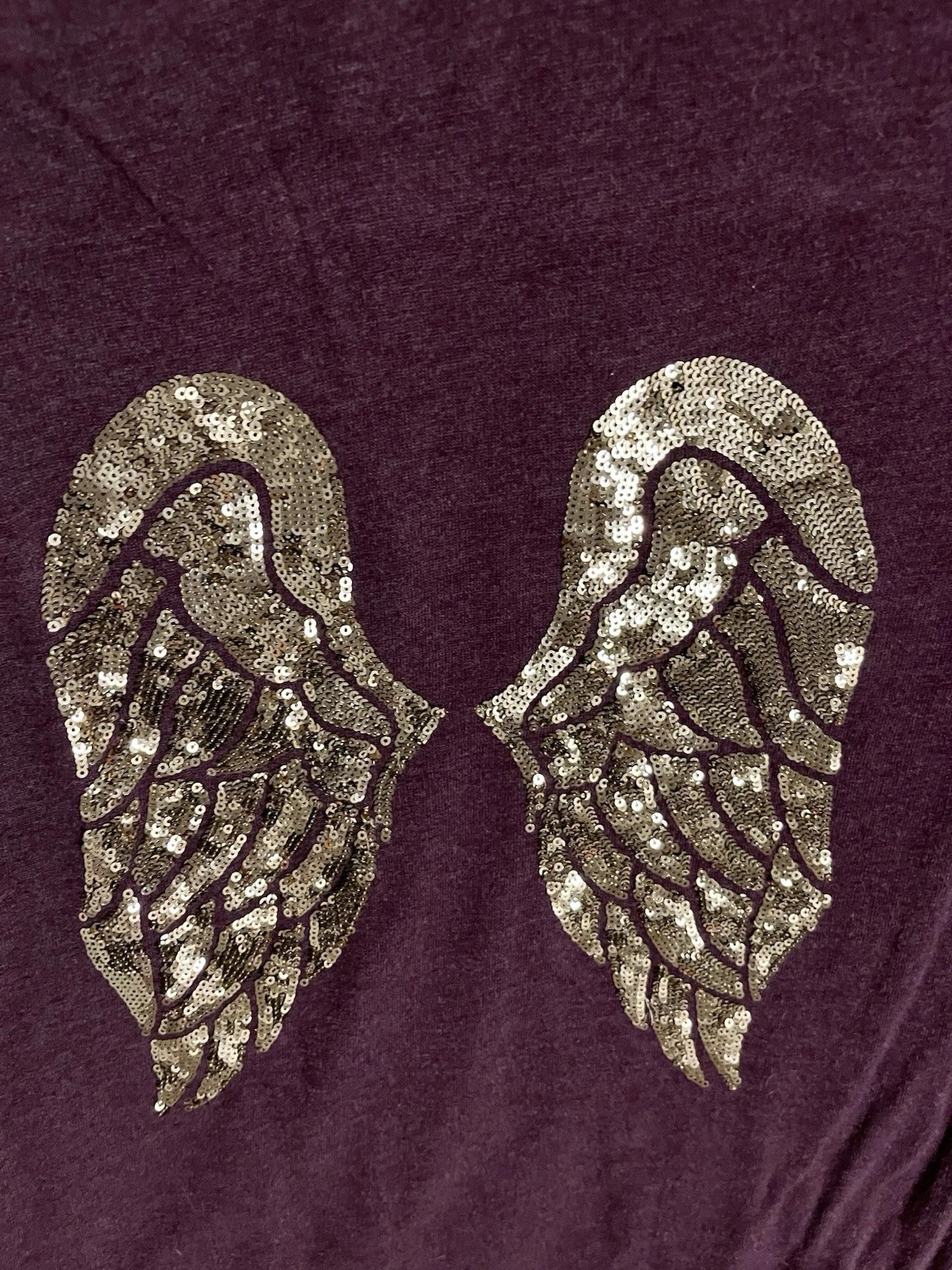 UNDERCOVER Felpa con cappuccio Victoria's Secret vintage Y2K Bling oro paillettes ali d'angelo viola XS