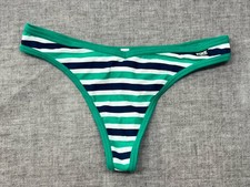 VICTORIA'S SECRET PINK COTTON STRIPED THONG PANTY STRETCH M NEW