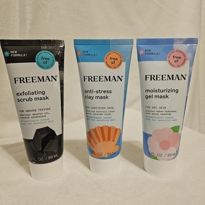 Freeman Masks Set Of 3 Exfoliating Anti Stress Moisturizing NEW 3 Fl Oz Each