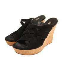 Ugg Wedge Heel Sandals UK 6 Black 'Marta' Criss Cross Peep Toe Summer Holiday