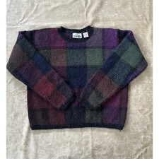 Paul Harris Design Mohair Blend Women's Vintage Knit Sweater plaid dark 90s Sz S