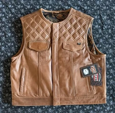 First MFG Men's Leather Vest Cognac Brown Size XL Conceal Carry Shorty New NWT