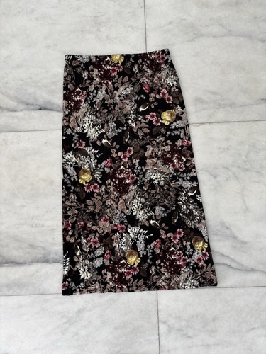 Vintage Womens Skirt Midi Dark Floral Pull On Elastic Waist Large Boho Grunge - Picture 2 of 7