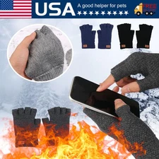 Winter Alpaca Wool Fingerless Gloves Thermal Men's Knitted Half Finger Mitten US