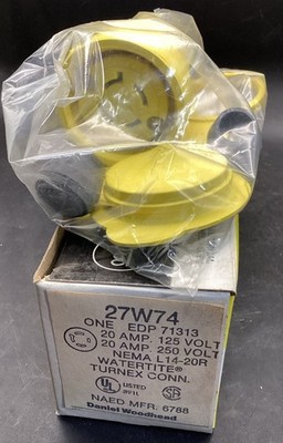 27W74 Connector Watertite Nema L14-20R 20 A 125 V Neotex Rubber - Yellow