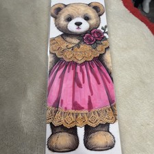 Pink Dress Bear/ HAND COLORED BOOK MARK. Laminated