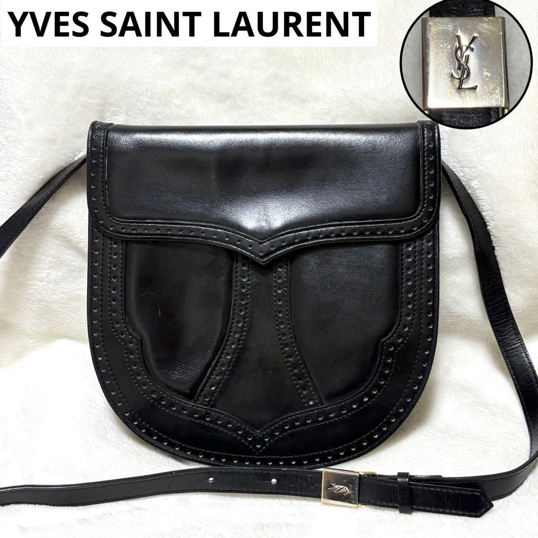 YSL Cassandra Black Leather Shoulder Bag Authentic F0605498