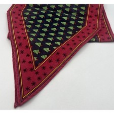 Vtg Christmas Tree Snowflake Table Runner Burgundy Navy Green 13x26 1990s Prop