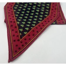 Vtg Christmas Tree Snowflake Table Runner Burgundy Navy Green 13x26 1990s Prop