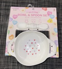 Modern Baby Silicone Bowl And Spoon Set Valentine's Day Hearts Love