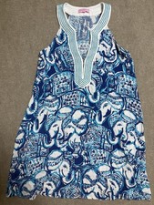 Lilly Pulitzer Womens Elephant Achelle Keep On Trunkin Dress Blue White Small