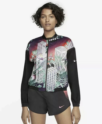 NIKE REVERSIBLE JAPANESE GRAPHIC SATIN RUNNING BOMBER JACKET CJ4976-010 WOMEN S