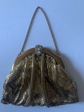 Vintage 1950s Whiting Davis Gold Mesh Evening Bag Clutch Purse Rhinestone Rare