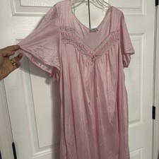 ANTHONY RICHARDS Pink Nightgown Nylon Calf Short Sleeve Lace Plus 2X Vintage