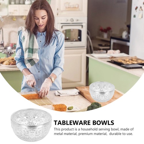 1PC Metal Silver Bowl Restaurant Household Hotel Tableware Round Carving Bowl - Imagen 3 de 12