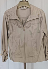 Studio Works Woman Khaki Beige Full Zip Pockets Collared Jacket Size PM
