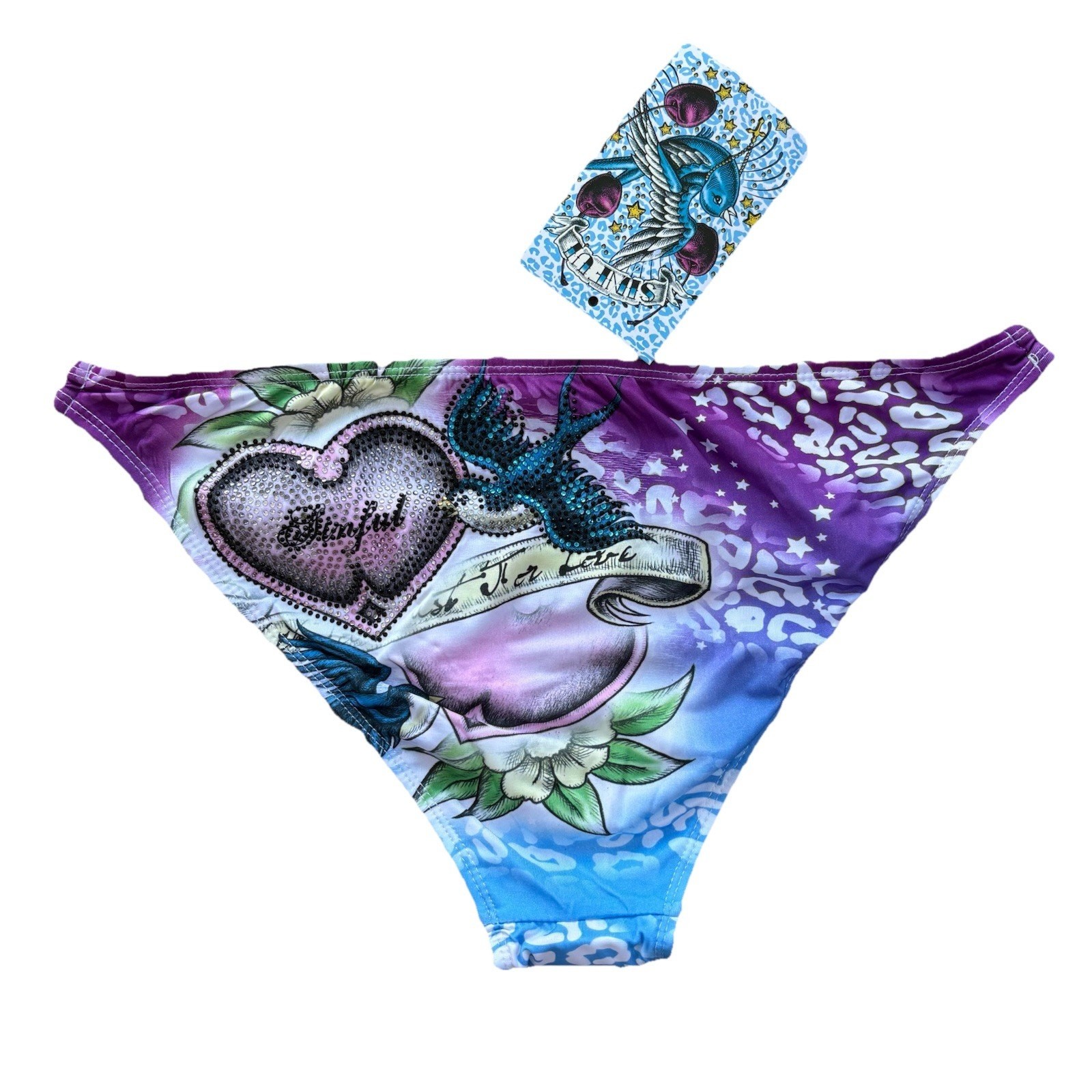 DEADSTOCK Sinful By Affliction Medium Y2K NWT Purple Rhinestone Bikini Bottom