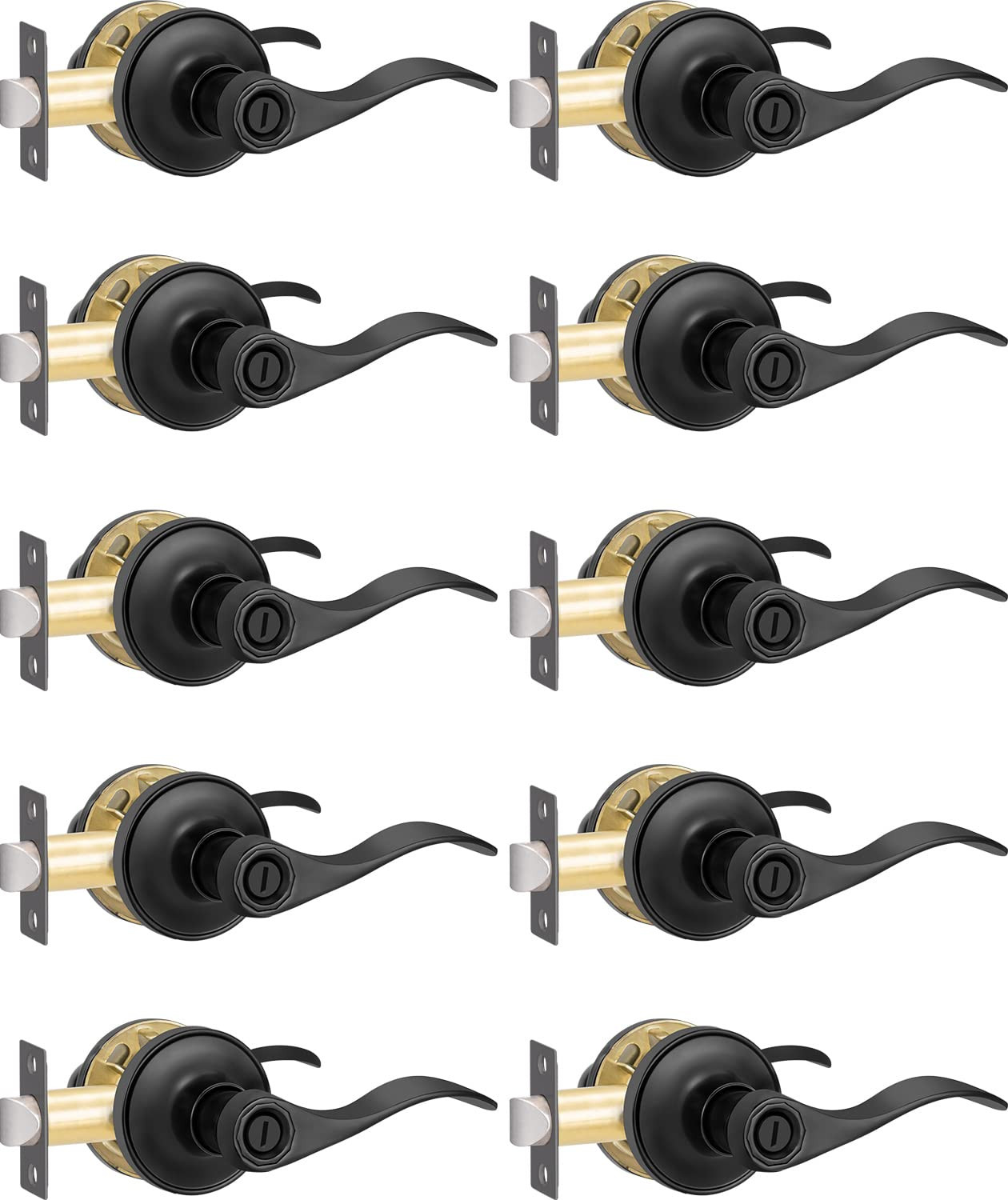 10 Pack Privacy Door Handle, Matte Black Reversible Door Lever Perfect for In...