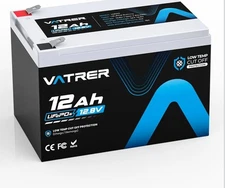 Vatrer 12V 12Ah LiFePO4 Deep Cycle Rechargeable Battery 12A BMS 5000+ Cycles 12V