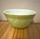 PYREX 402 Green/White Spring Blossom Milk Glass Mixing Bowl, Pressed Glossy