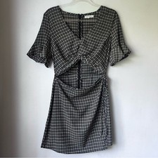 Honey Punch Picture Perfect Black & White Black Cut Out Mini Wrap Dress M