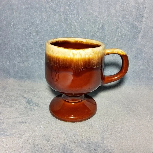 Vintage McCoy Pottery USA Brown Drip Glaze Pedestal Coffee Mug #7075 MCM Goblet