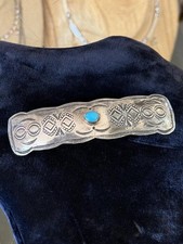 Vintage Southwestern Sterling Silver Turquoise Cabochon Hair Clip Barrette