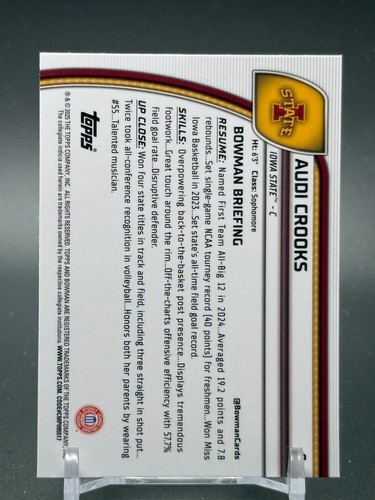 2024-25 1st Bowman Chrome U University Stealth #9 AUDI CROOKS Iowa State - Imagen 2 de 2