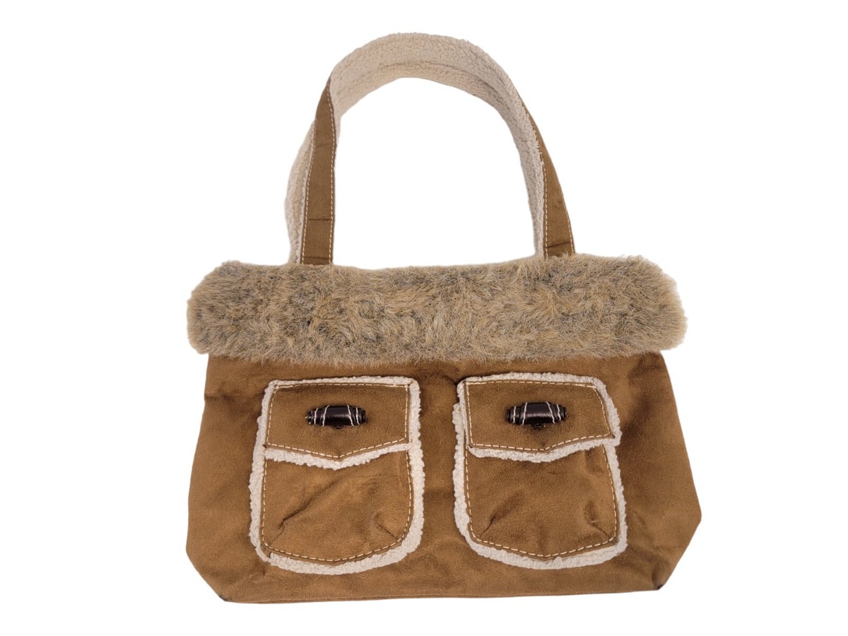 Handbag Brown Suede Bath and Body Works Shearling Fur Handbag Brown Suede Bath and Body Works Shearling Fur