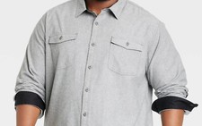 Goodfellow Mens Heavy Weight Flannel Shirt S SM Gray Black Button Pockets NWT