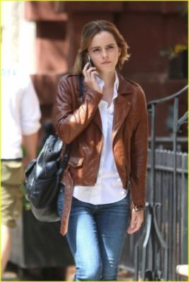 Emma Watson Street Style Fashion Slim Fit Biker Brown Leather