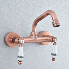 Antique Red Copper Bathroom Basin Sink Faucet Dual Handles Mixer Tap Wall Mount