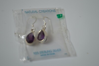 Natural Creations 925 Sterlingsilber Amethyst Träne Einfassung Set Ohrhänger