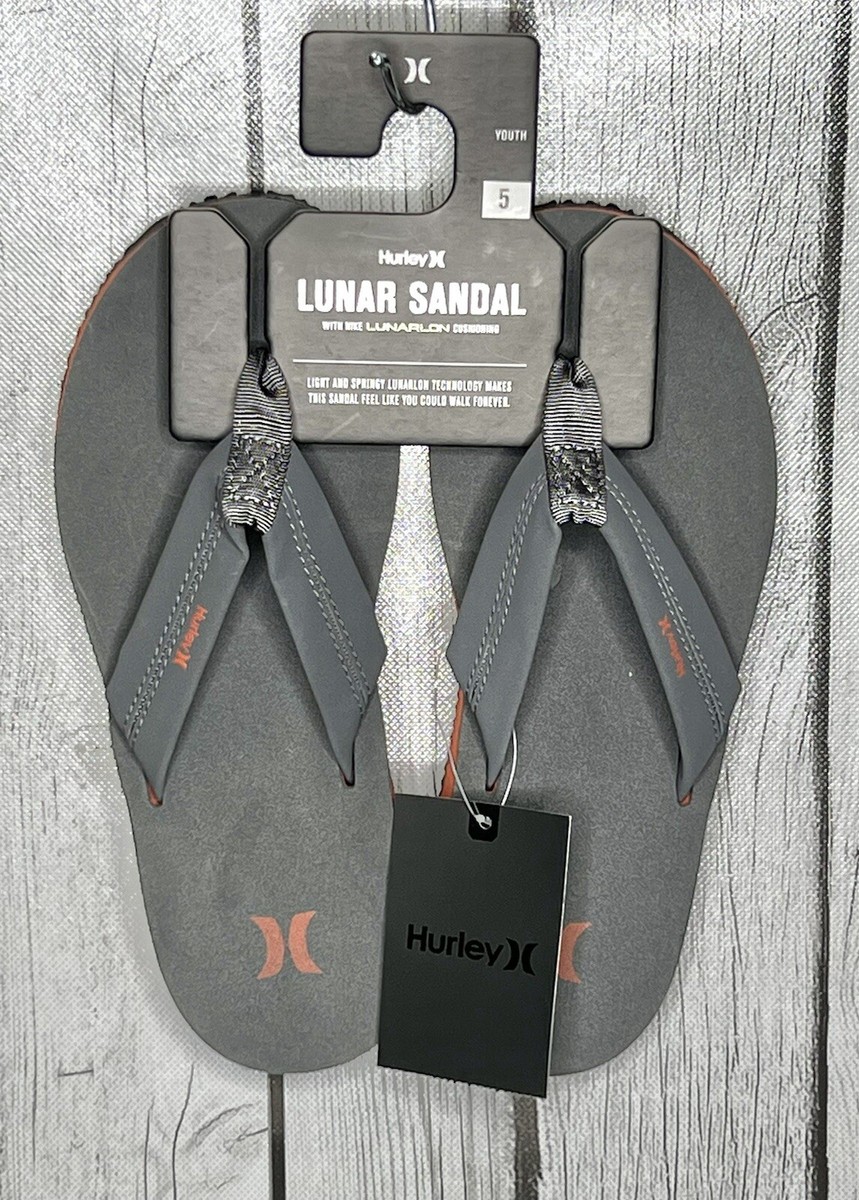 Hurley Lunar Sandals Black Grey Youth Size 5Y BQ3186‑021 Flip