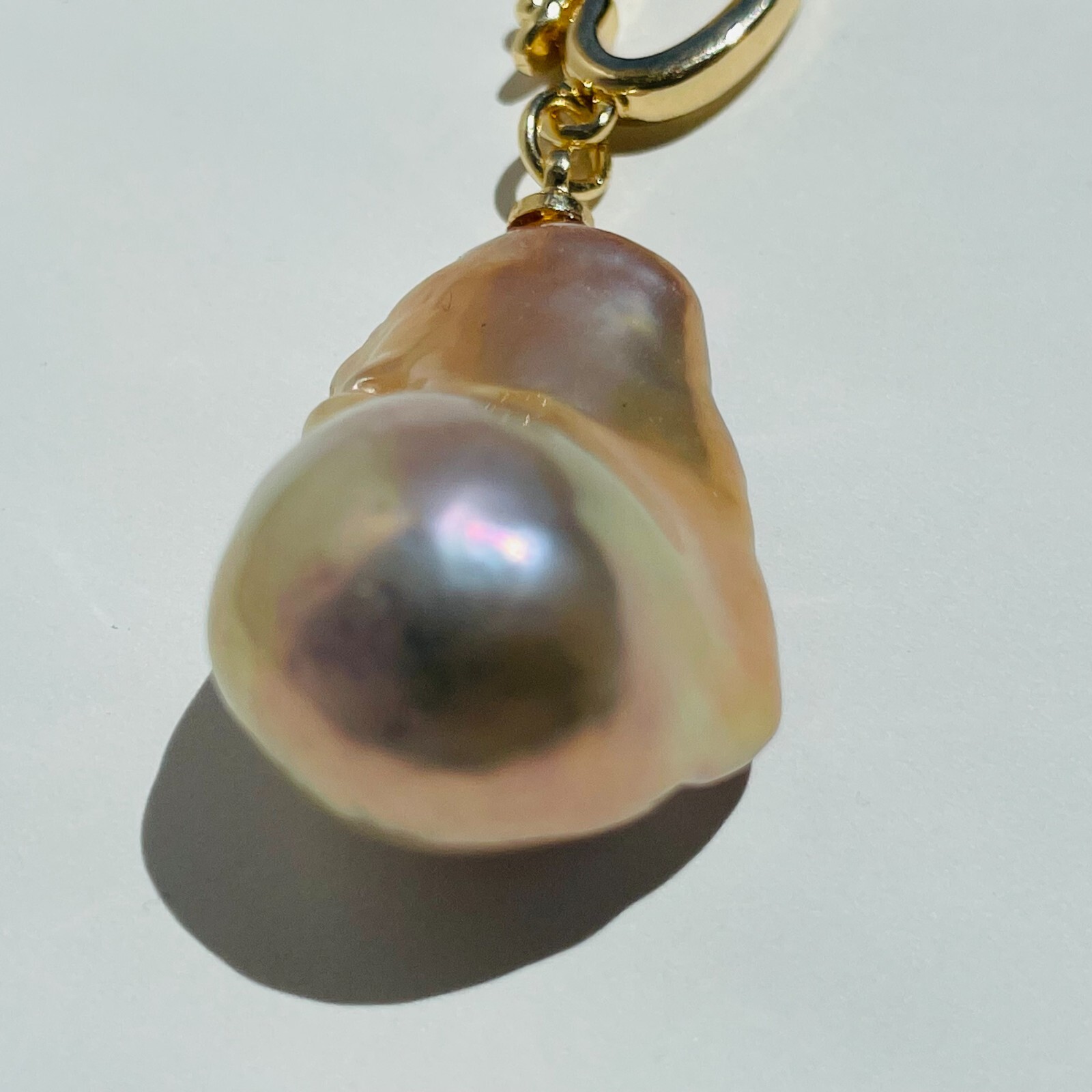 Pendentif or jaune 18ct perle de culture d'eau douce baroque véritable #1700