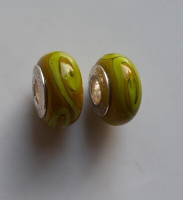 Set Chamilia Silber 925 Oliv & Lindgrün Wirbel Glas Murano Armband Charms