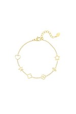 14ct Gold-Plated Chain Bracelet with Heart, Star, Flower & Clover Charms