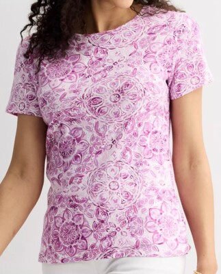 Croft & Barrow Women's Classic Tee Shirt Top Sz XL Lilac Pink Floral -New