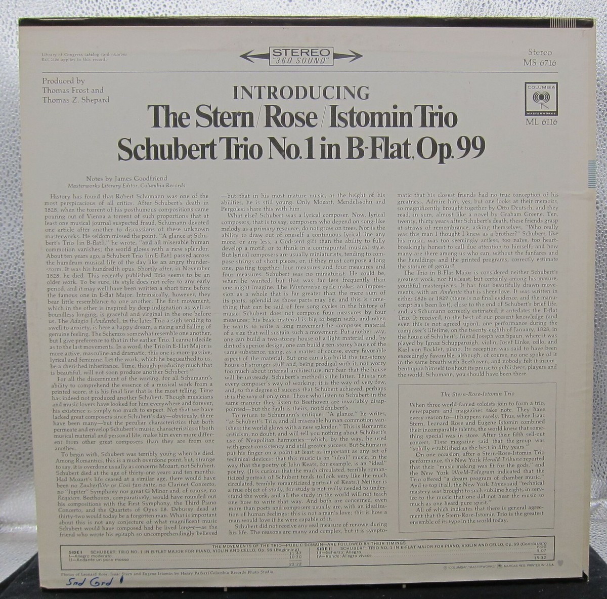 The Stern, Rose, Istomin Trio - Schubert Trio No 1 in B Flat Op 99