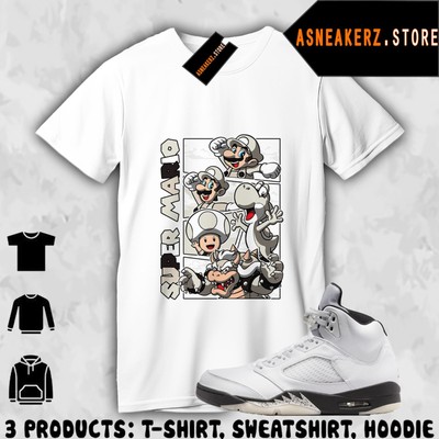 Shirt Match AJ 5 Reverse Metallic White Black Sneaker Matching Retro MRO Mario