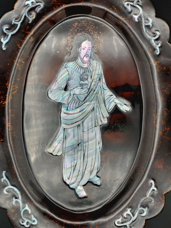 De colección Laca Incrustaciones Colores Concha Jesús Obra de Arte Pétalos Placa Placa Decoración Foto 3 de 4