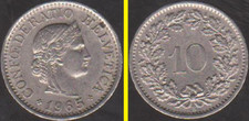 1965 Switzerland 10 Rappen UNC