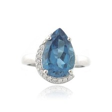 925 Silver 6.3ct London Blue Topaz CZ Teardrop Ring