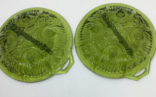 Menge 2 Vintage Indiana Killarney grün Glas geteilt Süßigkeiten Relish Tabletts Schale - Bild 3 von 4