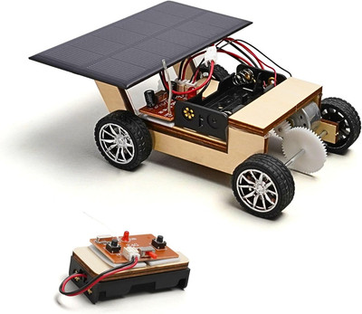 Solar-Powered Car V1, Wooden STEM Kit with Wireless Remote Control for Boys and 