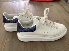 alexander McQUEEN Oversized White Sneaker w/Blue Glitz sz.41 Excellent Cond.