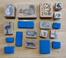 Lot Of 18 Wild Animal Themed Rubber Stamps