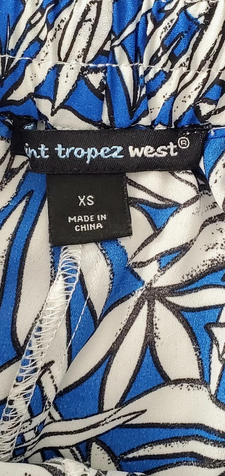 Pantalones Saint Tropez West Talla XS Azul y Blanco Tropical Floral Pierna Ancha B10 Foto 2 de 4