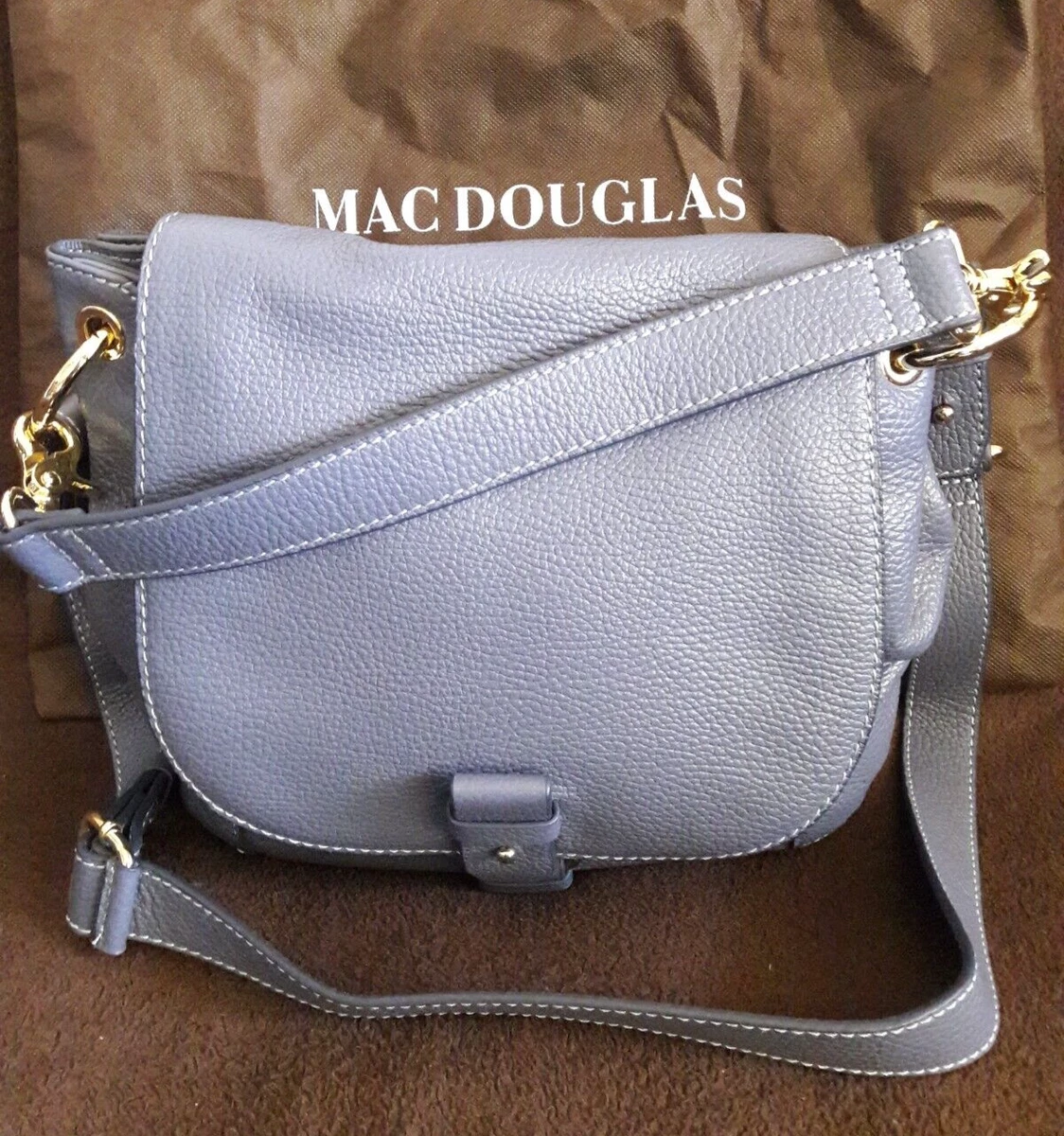 Sac Besace Mac Douglas Cuir Gris - Finitions Dorées - Occasion Très Bon état - Élégance Intemporelle