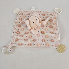 Modern Baby Pink Elephant Security Blanket Rattle Lovey Snuggle Blankie Teether